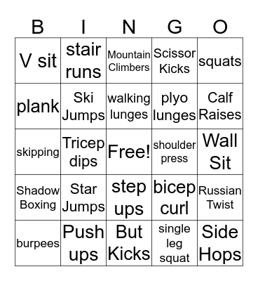 Fitness Bingo Card