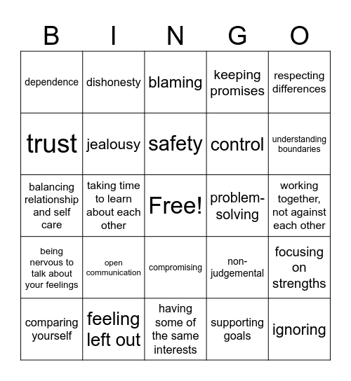 Relationship BINGO Card