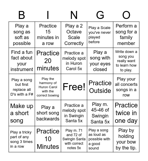 3rd Period Practice Bingo Card