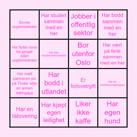 Haugers 10-års reunion Bingo Card
