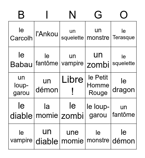 Les Monstres Bingo Card