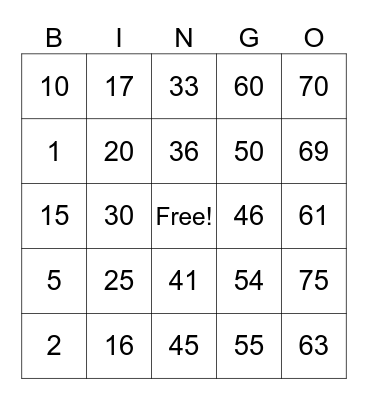 Untitled Bingo Card