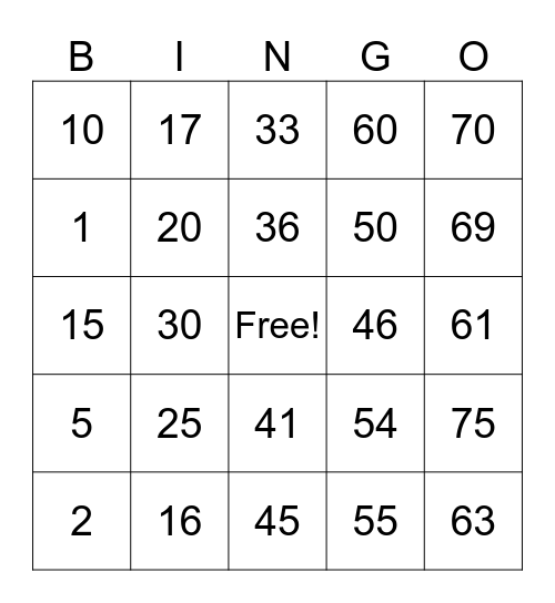 Untitled Bingo Card
