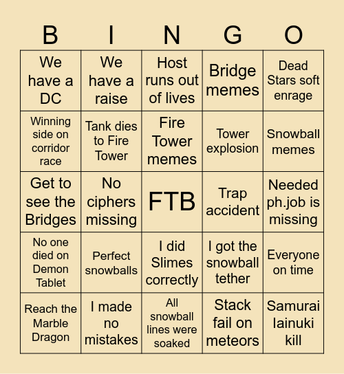 Dead Stars Prog Bingo Card
