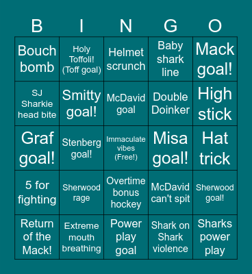 Sharks vs. Oilers Bingo Card
