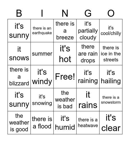 El Clima Bingo Card