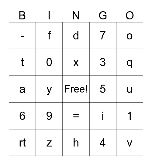 Untitled Bingo Card