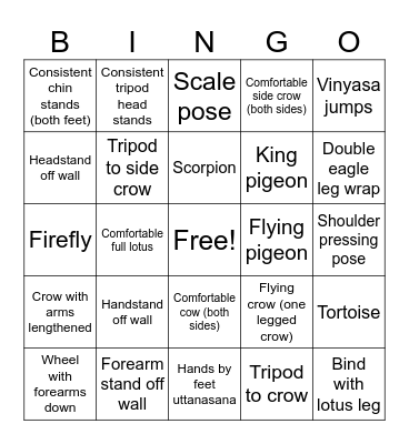 Advanced Asana Bingo Card