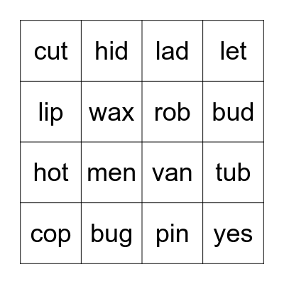 CVC Bingo Card