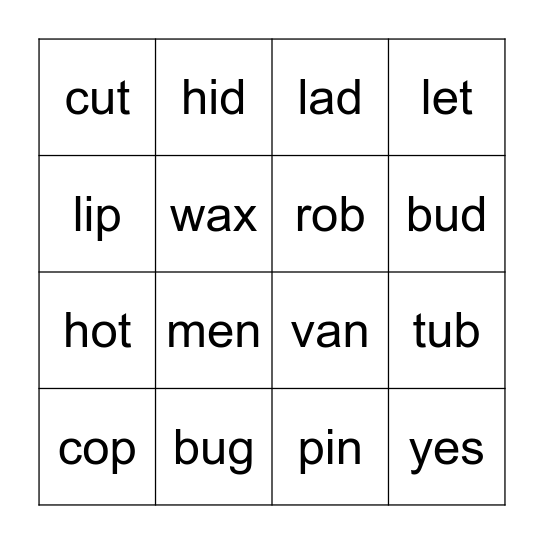 CVC Bingo Card