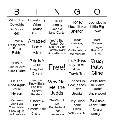 Country Mix Bingo Card