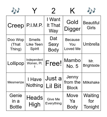 Y2K Hits Bingo Card