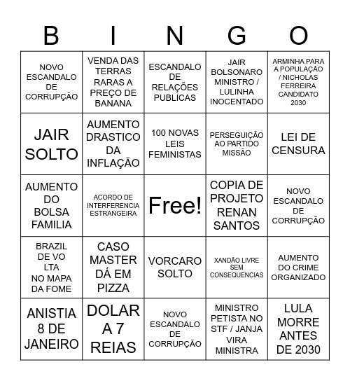 GOVERNO FLAVIO/LULA Bingo Card