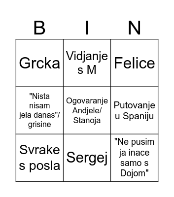 Doja i ja Bingo Card
