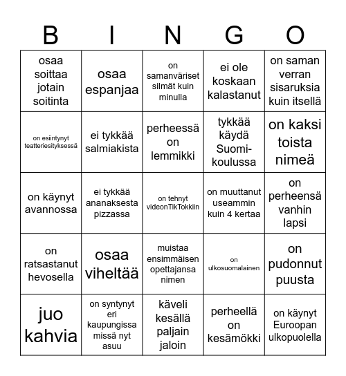 Tutustumisbingo Card