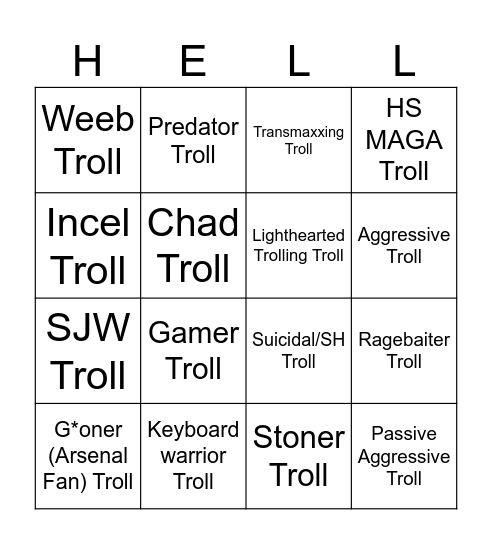 Chudstuck Bingo Card