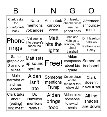 Environmental Bingo Card
