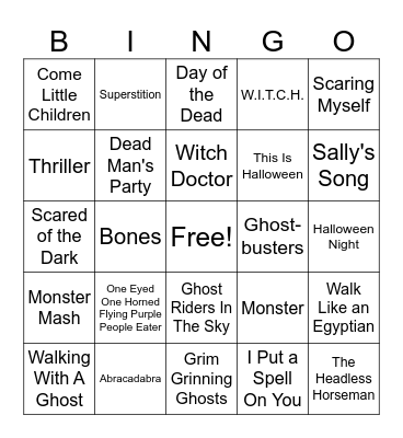 Halloween Song BINGO Card