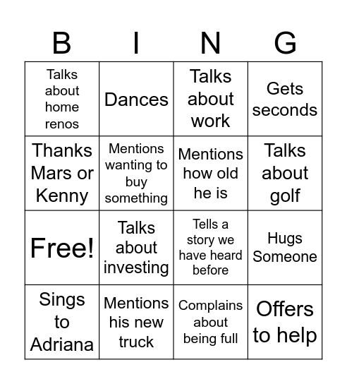 Marshal Bingo Card