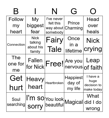 Nick "The Bachelor" Bingo Card