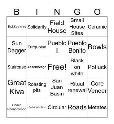 Chaco Bingo Card