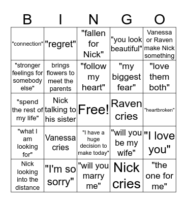 BACHELOR FINALE Bingo Card