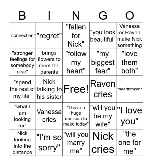 BACHELOR FINALE Bingo Card