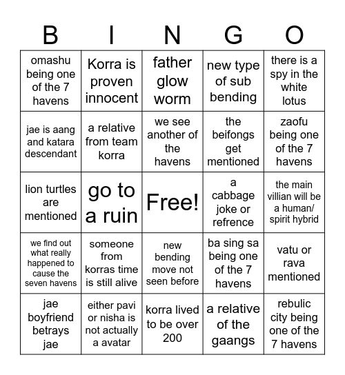 seven haven bingo card Bingo Card
