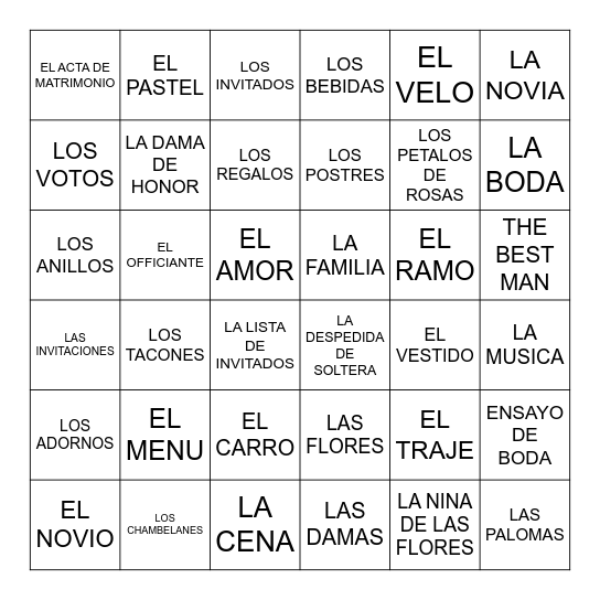 BRIDAL SHOWER Bingo Card