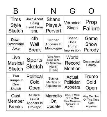 SNL 52-3 Bingo Card