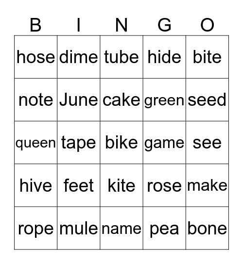 Long Vowel Bingo Sheet Bingo Card