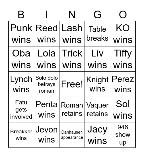 MITB Bingo Card