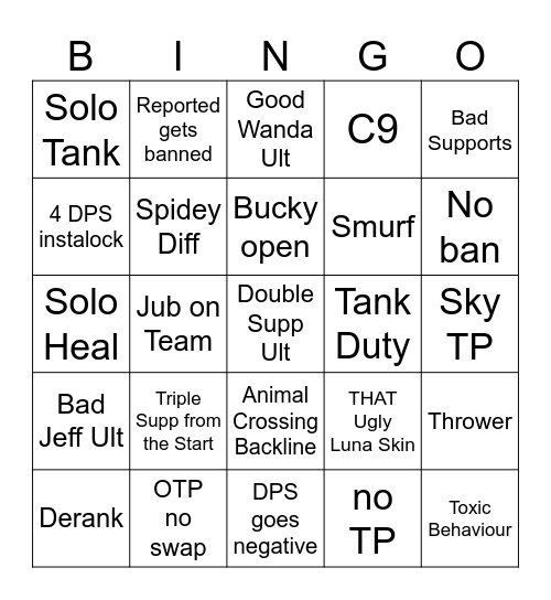 Rivals Bingo Card
