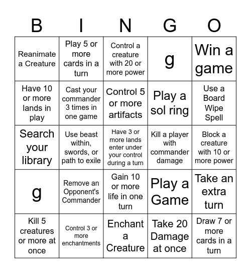 COMMANDER BINGO!! Bingo Card