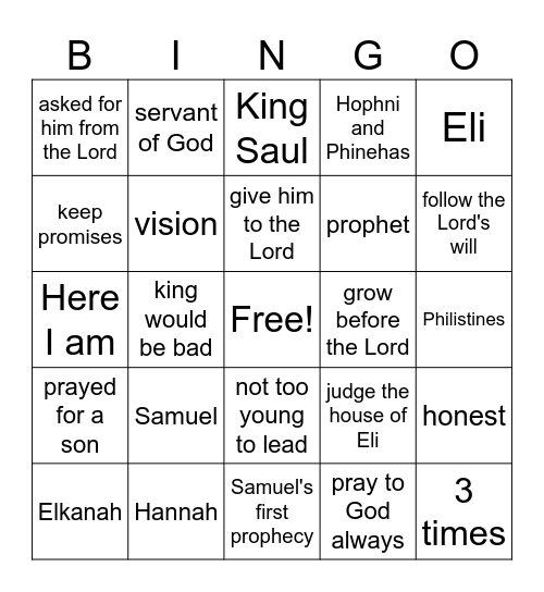 Samuel - Chapter 1 Bingo Card