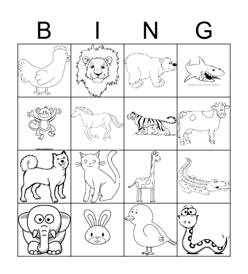 Animals Bingo Card