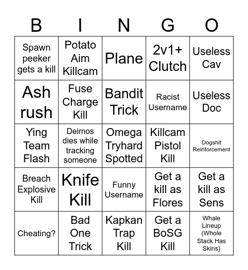 Siege Bingo Card
