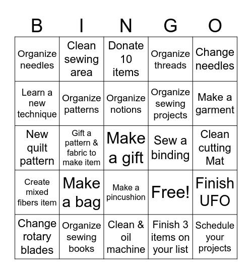 Sewing Bingo Card