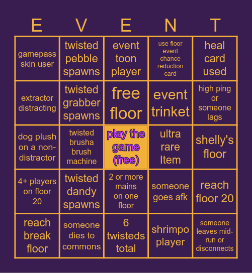 Dandy's World Bingo Card