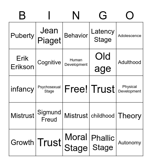 Human Development Bingo Card