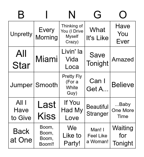 Pretend We're Gonna Party Like It's 1999 Bingo Card