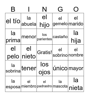 La familia Bingo Card