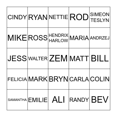 Family Names Bingo Card