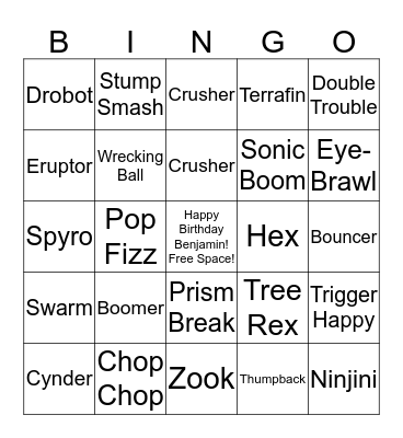 Skylanders Bingo Card