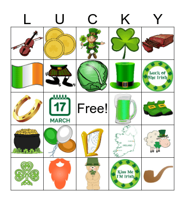 Saint Patrick's Day Bingo Card