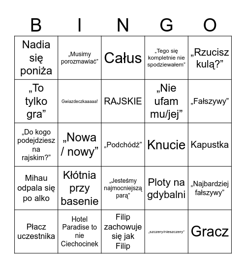 HOTEL PARADISE #13 Bingo Card