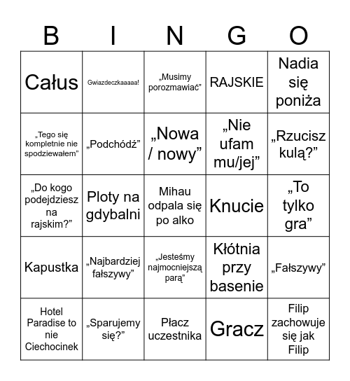 HOTEL PARADISE #13 Bingo Card