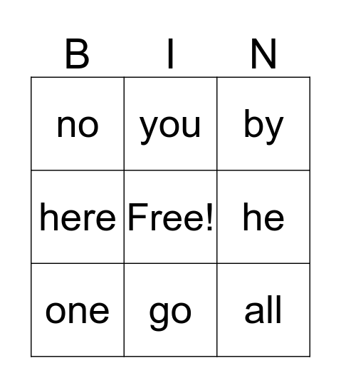 Tricky Words Bingo Card