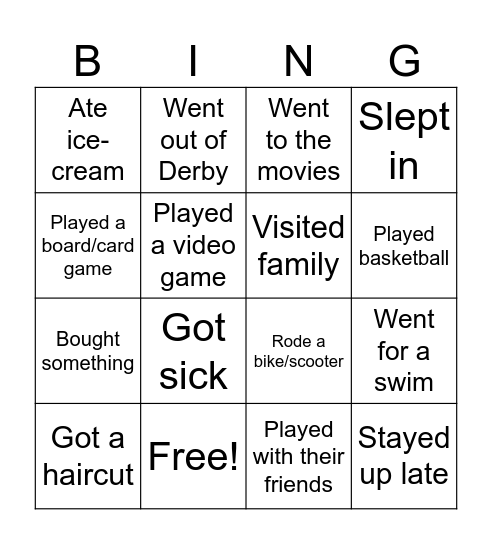 Holidays Bingo Card