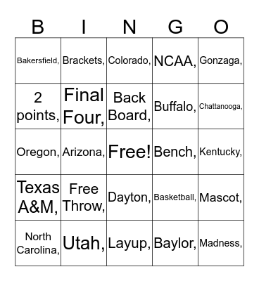 March Madness Bingo Card